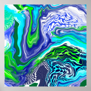 Poster Boucles de marbre bleu et vert citron