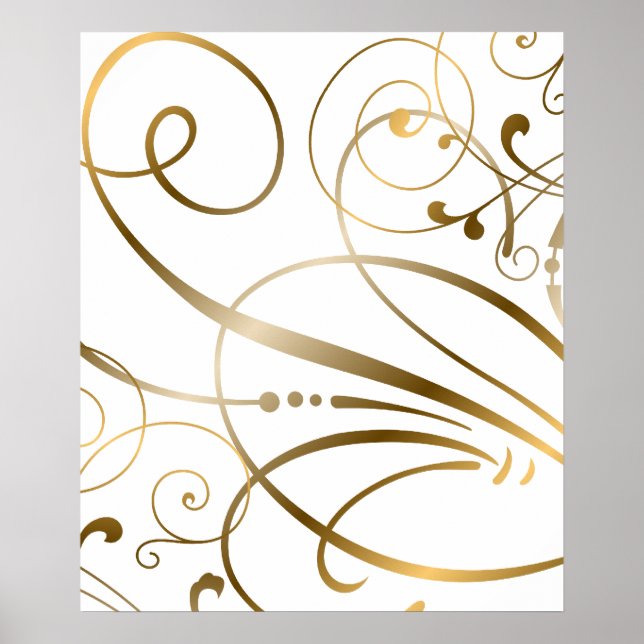 Poster Boucles d'or contemporaines et parfums sur blanc (Devant)
