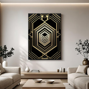 Poster Bouclier Géométrique Noir Or Luxueux