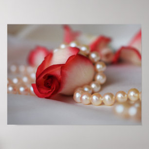 Poster Boud et perles de roses rouges