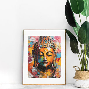 Poster Bouddha Abstrait coloré avec accent floral