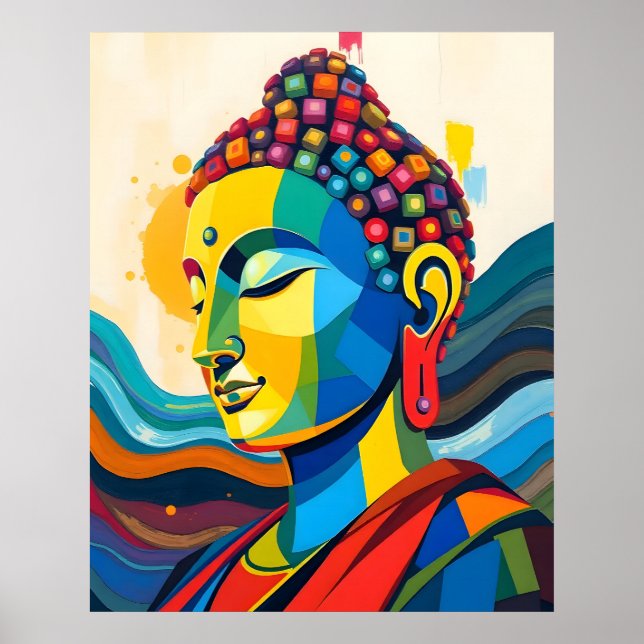 Poster Bouddha Abstrait et contemporain Art numérique (Devant)