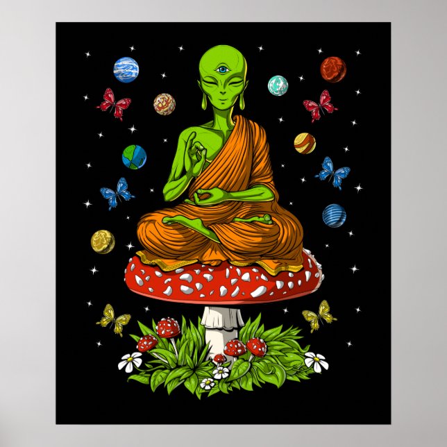 Poster Bouddha Alien psychédélique (Devant)