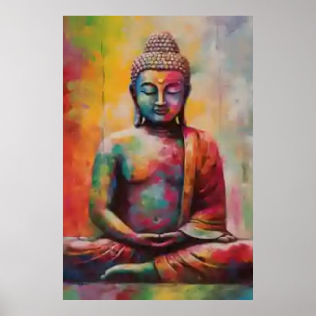 Poster Bouddha assis avec Rainbow Overlay Art Print (Devant)