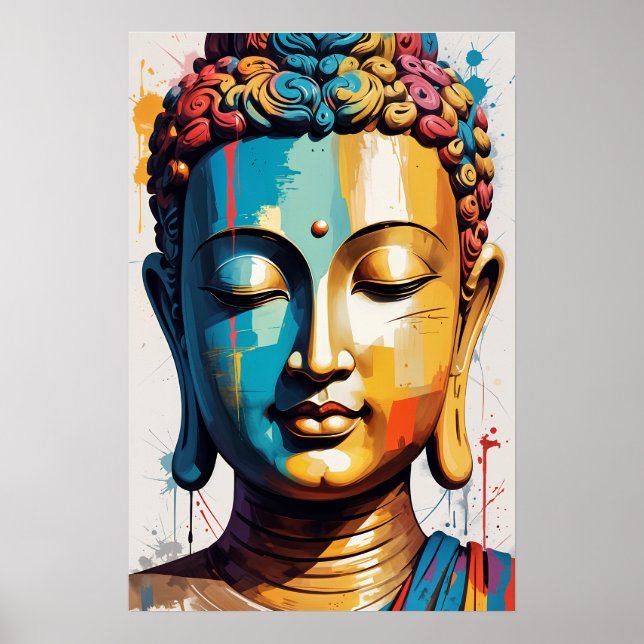 Poster Bouddha d'art moderne multicolore (Devant)