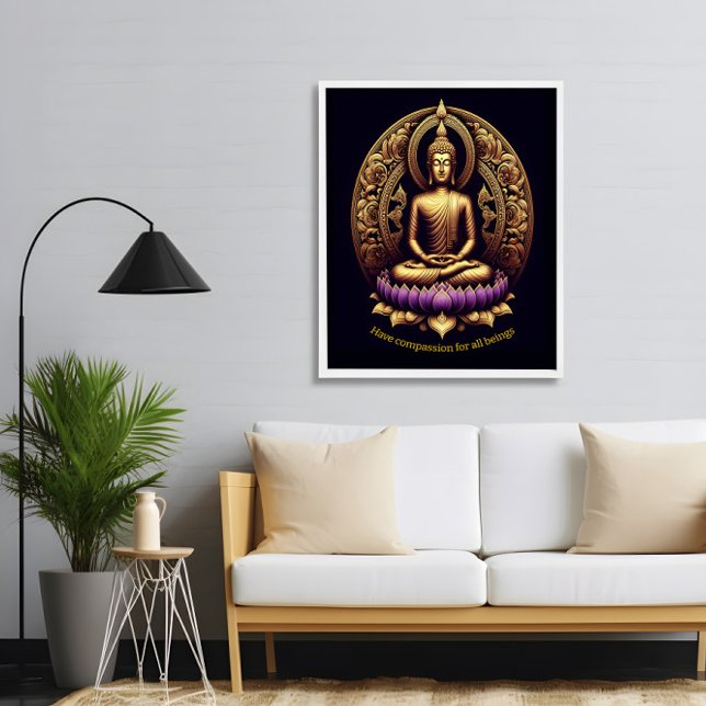 Poster Bouddha d'or méditant dans le lotus. (Créateur téléchargé)
