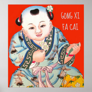 Poster Bouddha du Nouvel An chinois Gong Xi Fa Cai