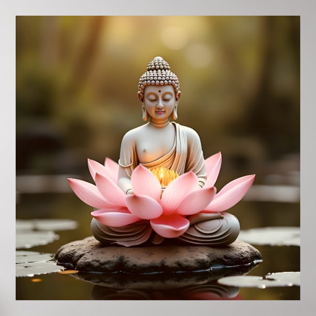 Poster Bouddha Lotus Fleur Bouddhisme Zen Spiritualité (Devant)