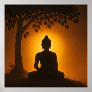 Poster Bouddha Méditation Golden Glow - Arbre Bodhi Illum