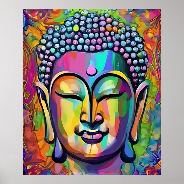 Poster Bouddha Multicolor Art Moderne (Devant)