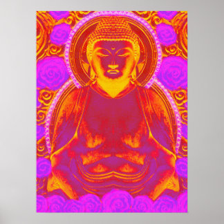 Poster Bouddha Mystique - tons roses et orange vifs