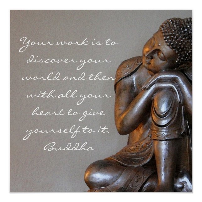 Poster Bouddha paisible reposant avec des paroles de sage (Devant)
