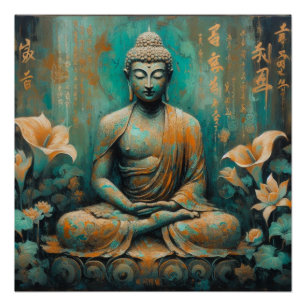 POSTER BOUDDHA PEINTURE MÉTALLIQUE ART #5