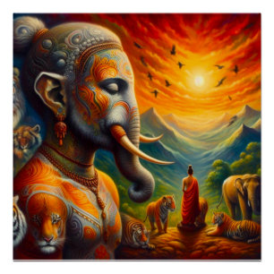 Poster bouddha spirituel et éléphant