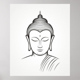Poster Bouddha Yoga Méditation ligne minimaliste art II