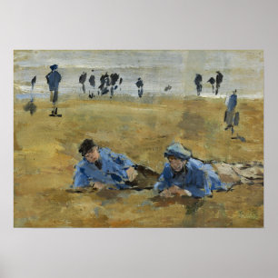 Poster Boudin - Deux hommes allongés sur la plage