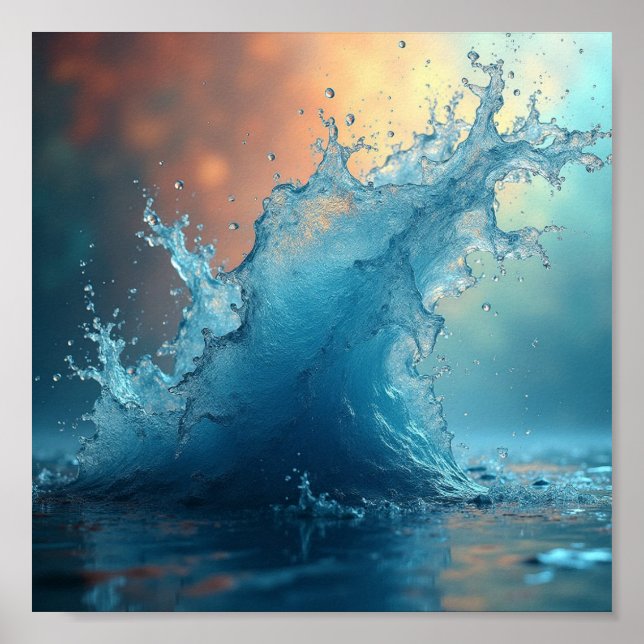 Poster Bouffée dynamique d'eau turquoise reflétant chaud (Devant)