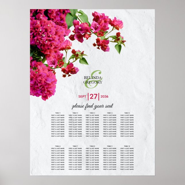 Poster Bougainvillea Carte de siège Mariage de l'île grec (Devant)