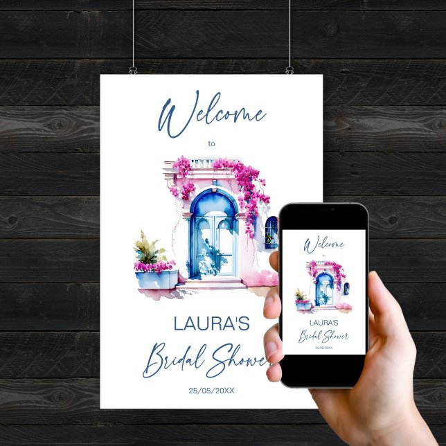 Poster Bougainvillea Douche nuptiale méditerranéenne bien (Bougainvillea Mediterranean themed bridal shower template welcome sign Poster digital download)