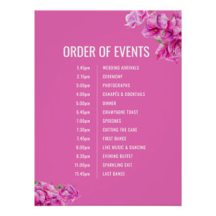 Poster Bougainvilliers roses mariage ordre des événements