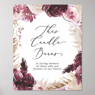 Poster Bougie Boho Pampas Signe de Mariage Mémorial Brûle