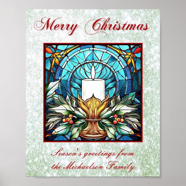 Poster Bougie de Noël en verre tendu Holly Parties scinti (Devant)