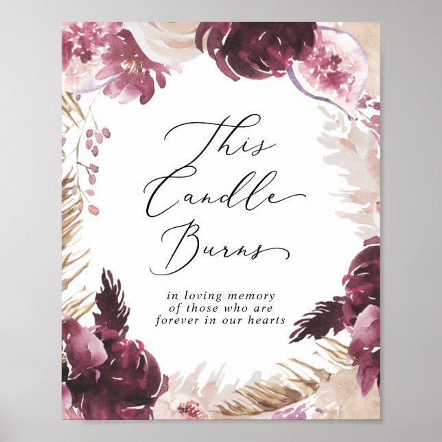 Poster Bougie de Pampas Boho Brûle Signe de Mariage Mémor (Devant)