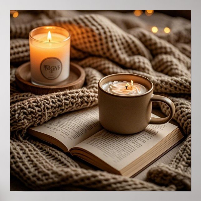 Poster Bougies du soir chaud et douillet et couverture (Devant)