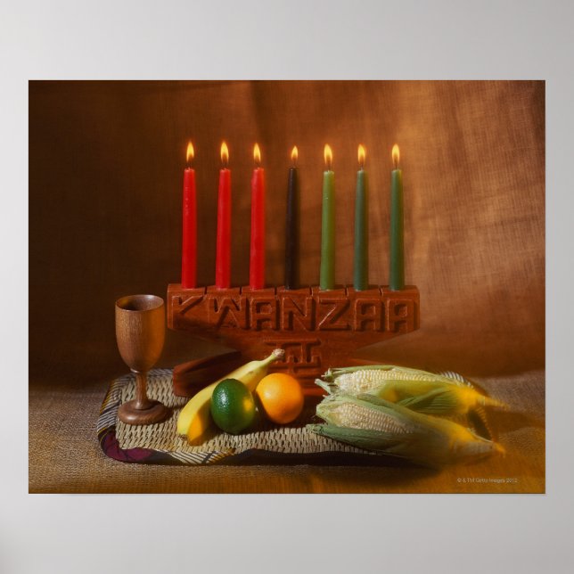 Poster Bougies Kwanzaa et nourriture (Devant)