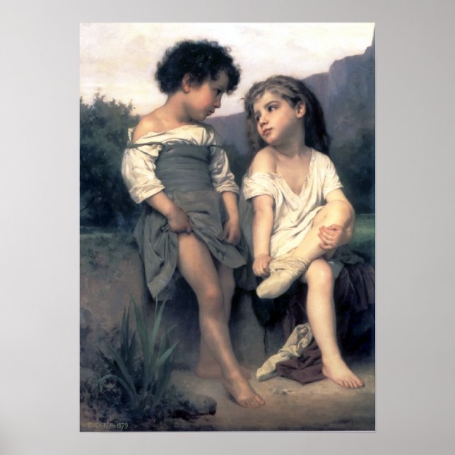 Poster Bouguereau - Au Bord du Ruisseau (Devant)