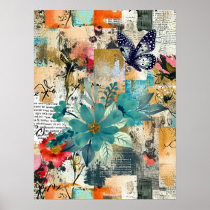 Poster Bouho coloré gras papillon floral Art Abstrait
