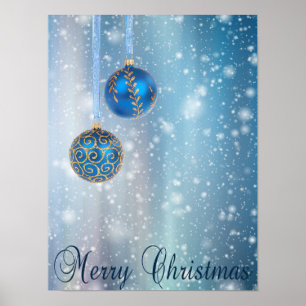 Poster Boukeh bleu neige ornements Noël