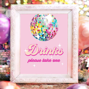 Poster Boule à facettes de table de boissons Anniversaire
