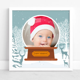 Poster Boule à neige photo de Noël en bois hivernal