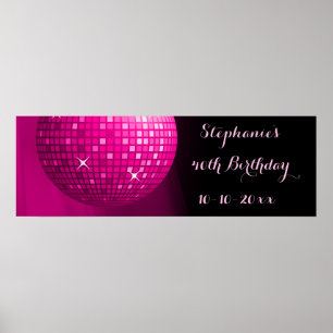 Poster Boule de disco Hot Pink Party 40e anniversaire