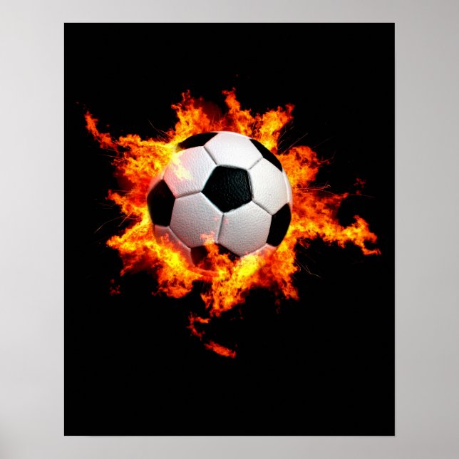 Poster Boule de soccer flamboyante (Devant)