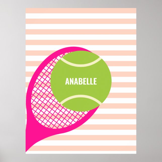 Poster Boule de tennis vert moderne Pink Nom (Devant)