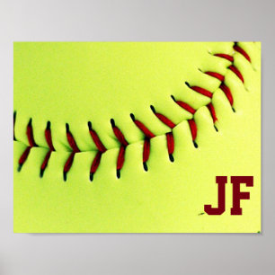 Poster Boule jaune personnalisée du base-ball