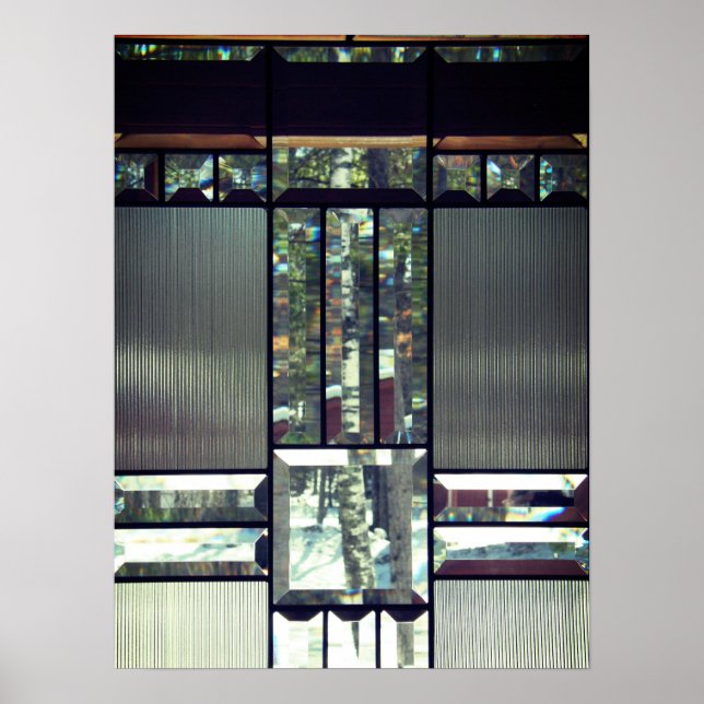 Poster Bouleau en verre biseauté arbres argent métallique (Devant)