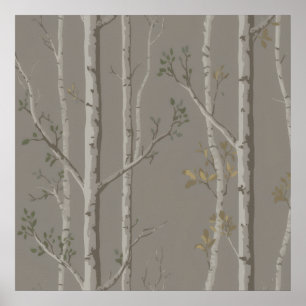 Poster Bouleau Taupe Doux Feuille de Sauge Art