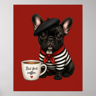 Poster Bouledogue français avec café