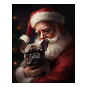 Poster Bouledogue français avec le Père Noël Noël festif
