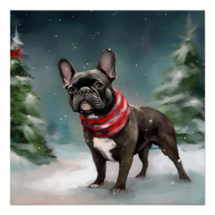 Poster Bouledogue français dans la neige de Noël