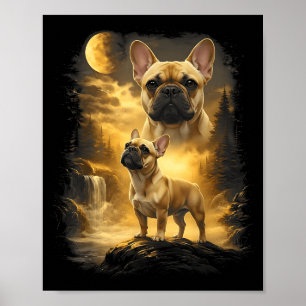 Poster Bouledogue français ! hurlement à la lune mème 90s