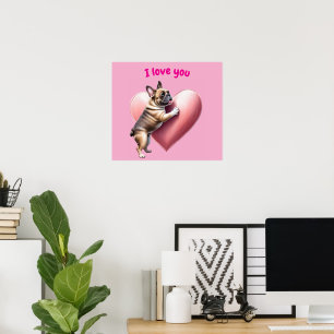 Poster Bouledogue français Je t'aime Saint-Valentin