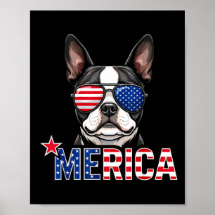 Poster Bouledogue français merica drapeau américain 4 jui