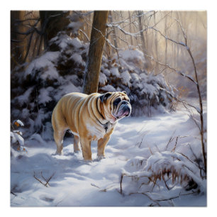 Poster Bouledogue Noël Laissé Tomber La Neige Brossé