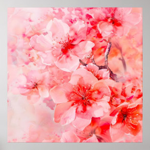 Poster Boules de fleurs de cerisier d'aquarelle