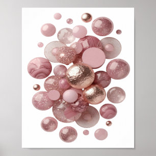 Poster Boules roses et étoiles argentées vives