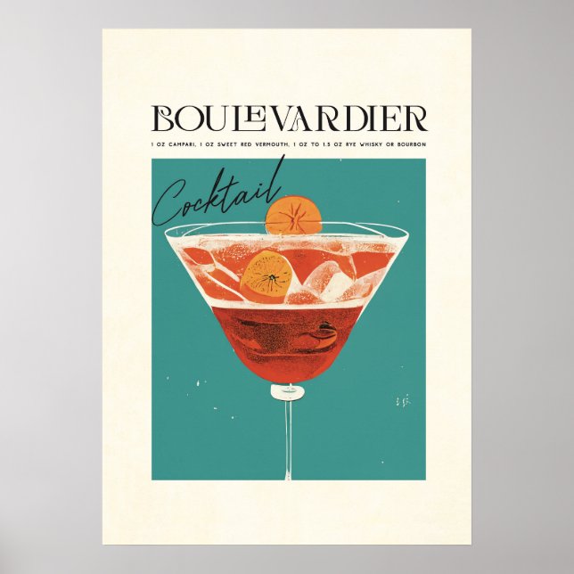 Poster Boulevardier Cocktail Recette classique (Devant)